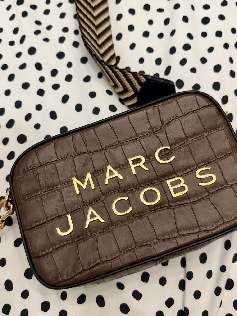 Marc Jacobs Brown Croc-Embossed Camera Bag with Gold Logo